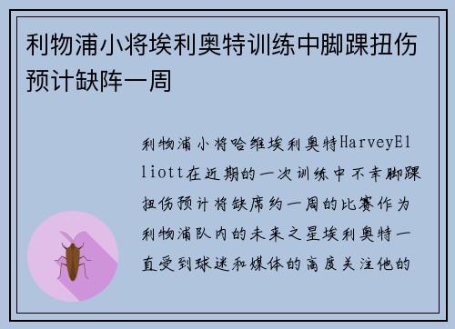 利物浦小将埃利奥特训练中脚踝扭伤预计缺阵一周 利物浦小将埃利奥特训练中脚踝扭伤预计缺阵一周
